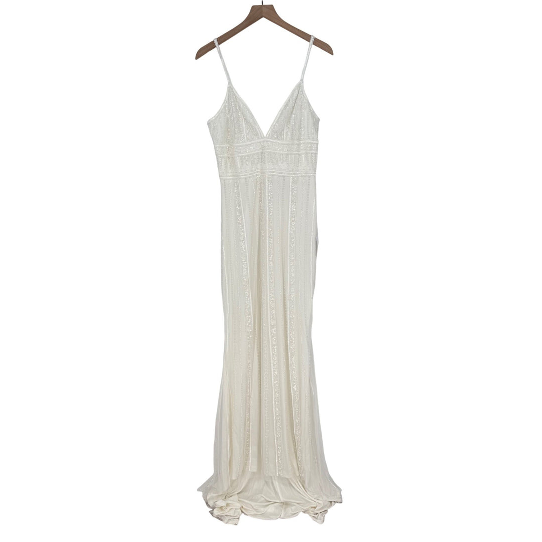 Lulus Stunning Vow White Beaded Sequin Maxi Dress Size L
