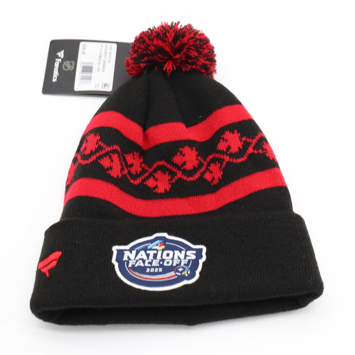 Hockey Canada Fanatics Nations Face-Off 2025 Youth Boys Beanie Hat Black Red NEW
