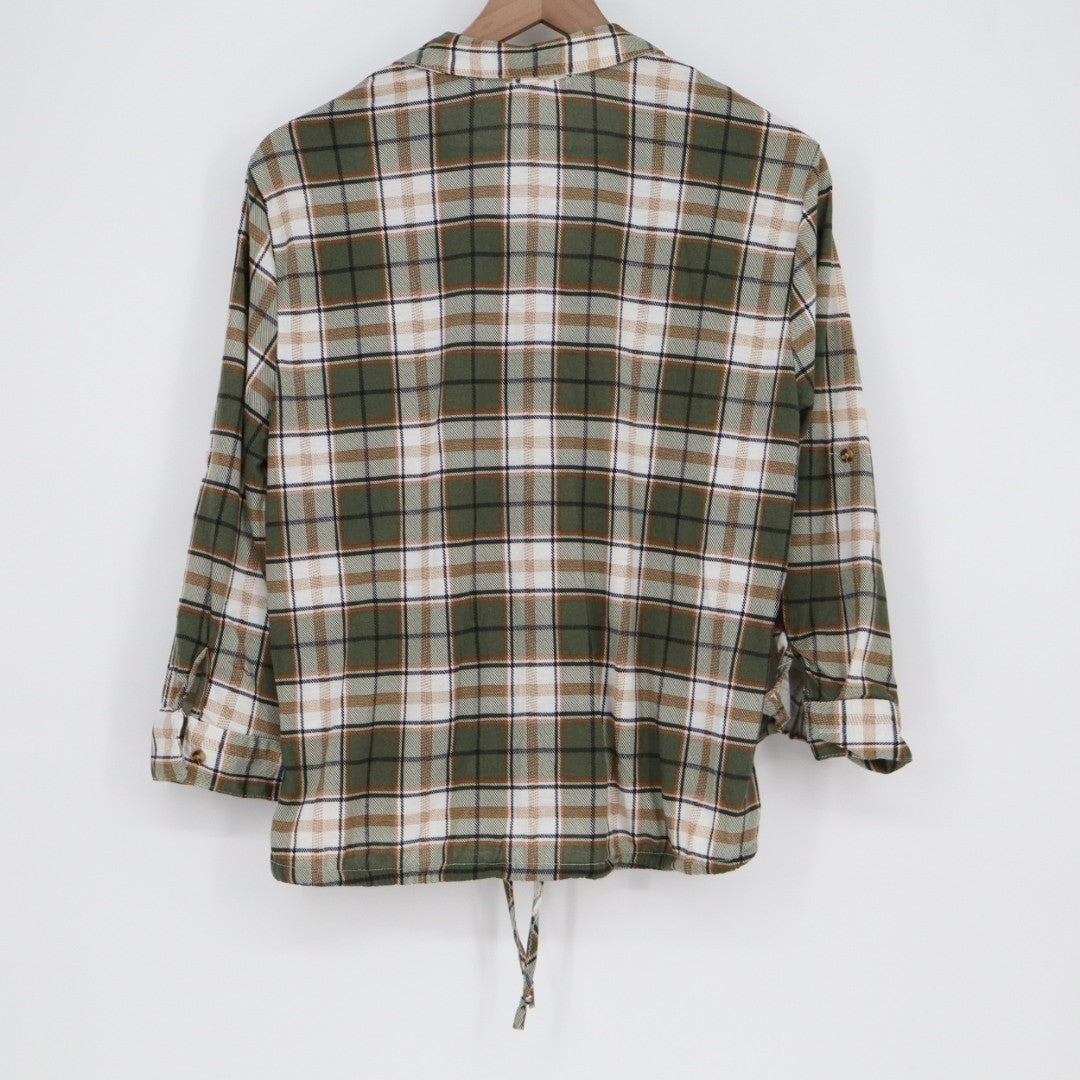 Eden & Olivia Flannel Shirt Womens Large Green Plaid Spread Collar Button Up