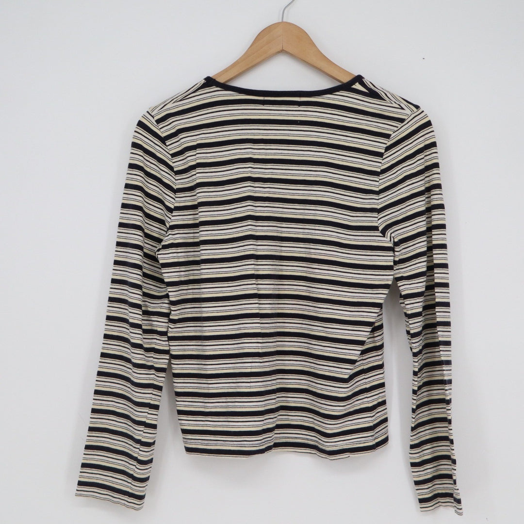 Style & Co Petite Womens Medium Black Cream Striped Long Sleeve Crew Neck Top