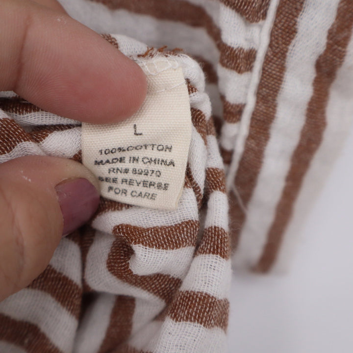Love Notes Brown White Striped Cotton Gauze Cropped Button Down Shirt Large
