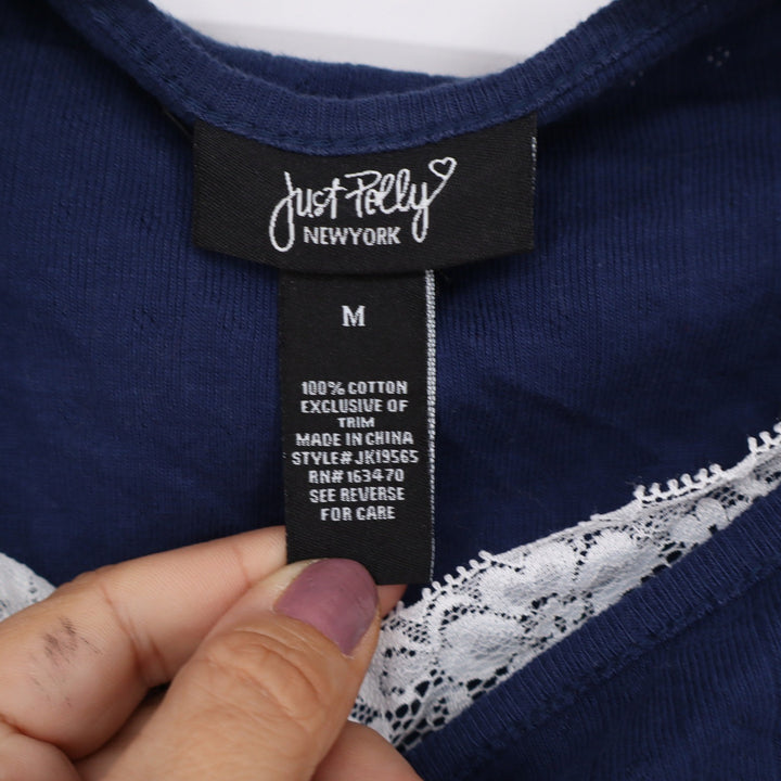 Just Polly New York Navy Blue Lace Trim Ribbed Sweetheart Top Size M J