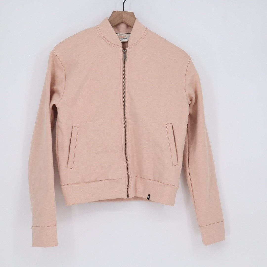 American Giant Bomber Jacket Womens XS Cameo Rose Full Zip Ribbed Fleece Lined