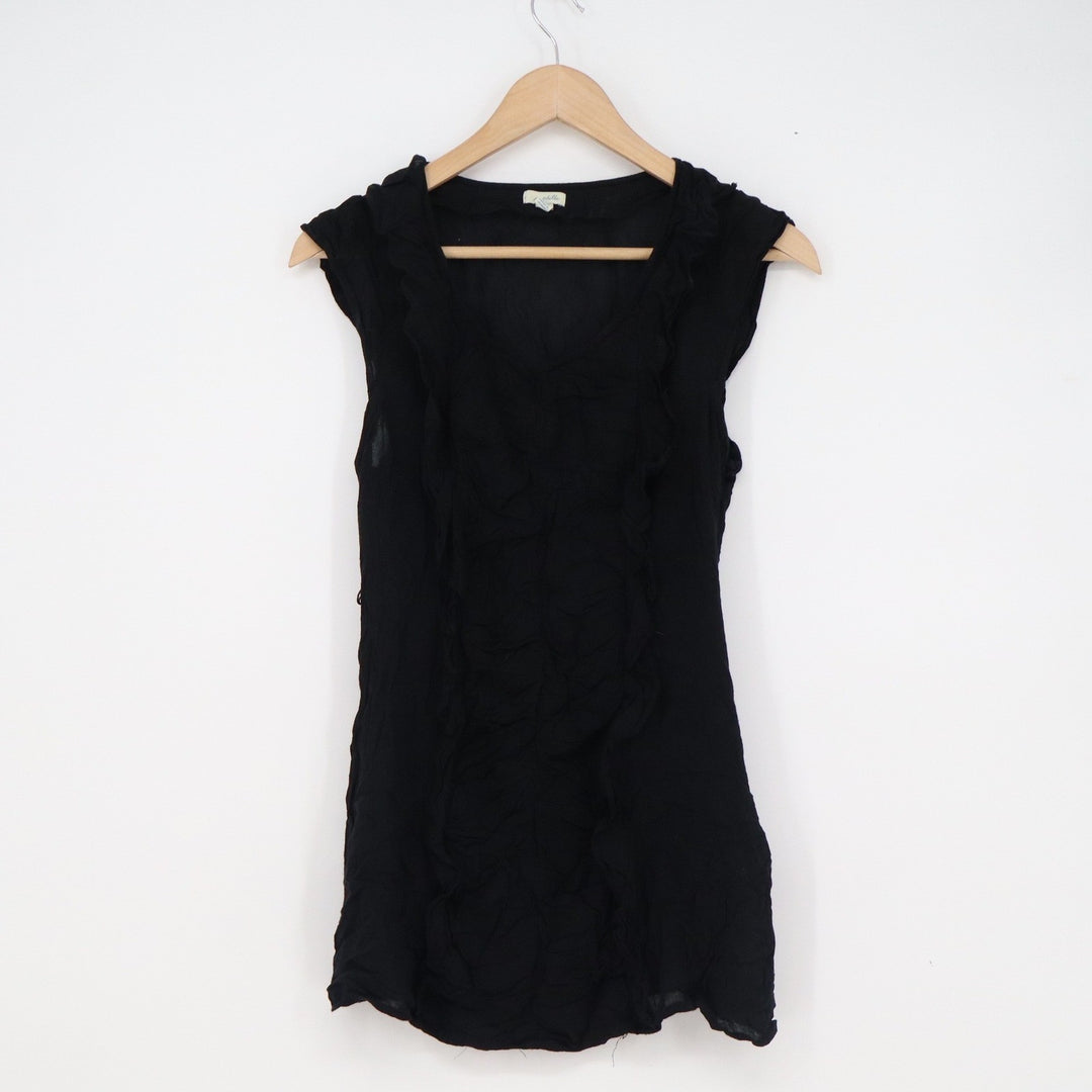 Odille Anthropologie Black Ruffle V-Neck Sleeveless Rayon Blouse Size 2