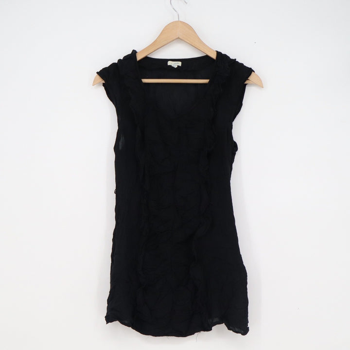 Odille Anthropologie Black Ruffle V-Neck Sleeveless Rayon Blouse Size 2