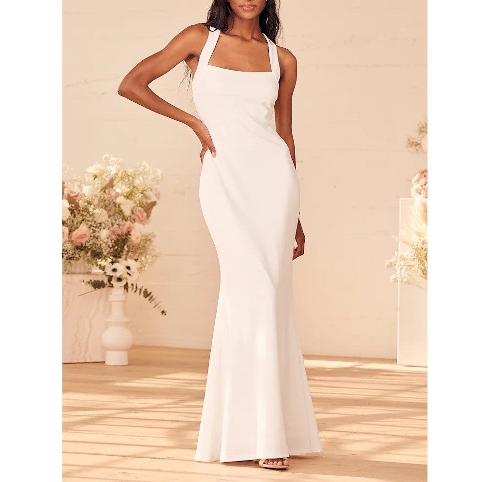 Lulus Pure Romance Mermaid Maxi Dress Womens Medium White Stretch Crossback
