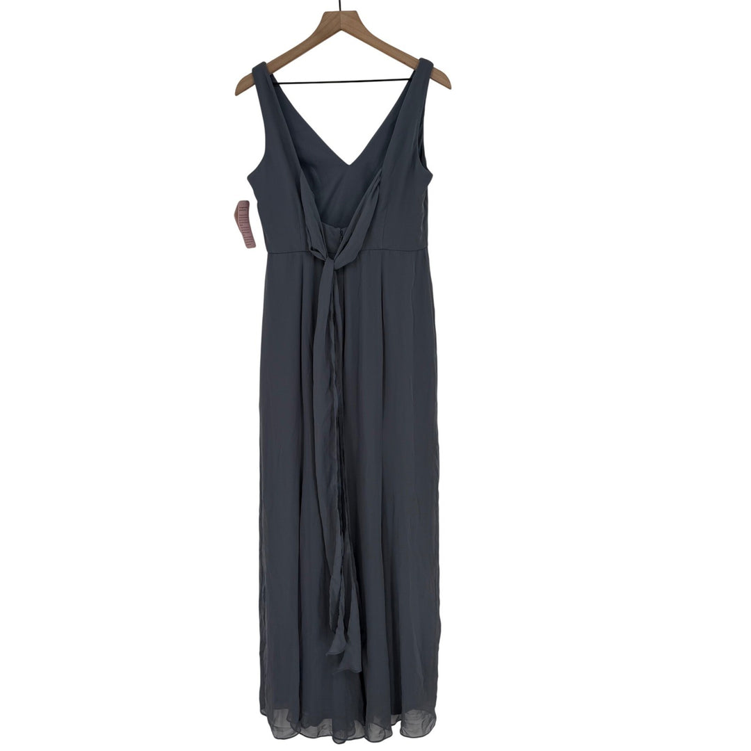 Social Sleeveless Tie Back Chiffon Trumpet Gown In Silver Dove Size 8
