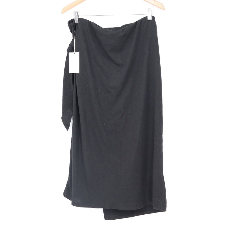 A New Day Womens XL Black Textured Wrap Front Side Tie Midi Skirt NWT