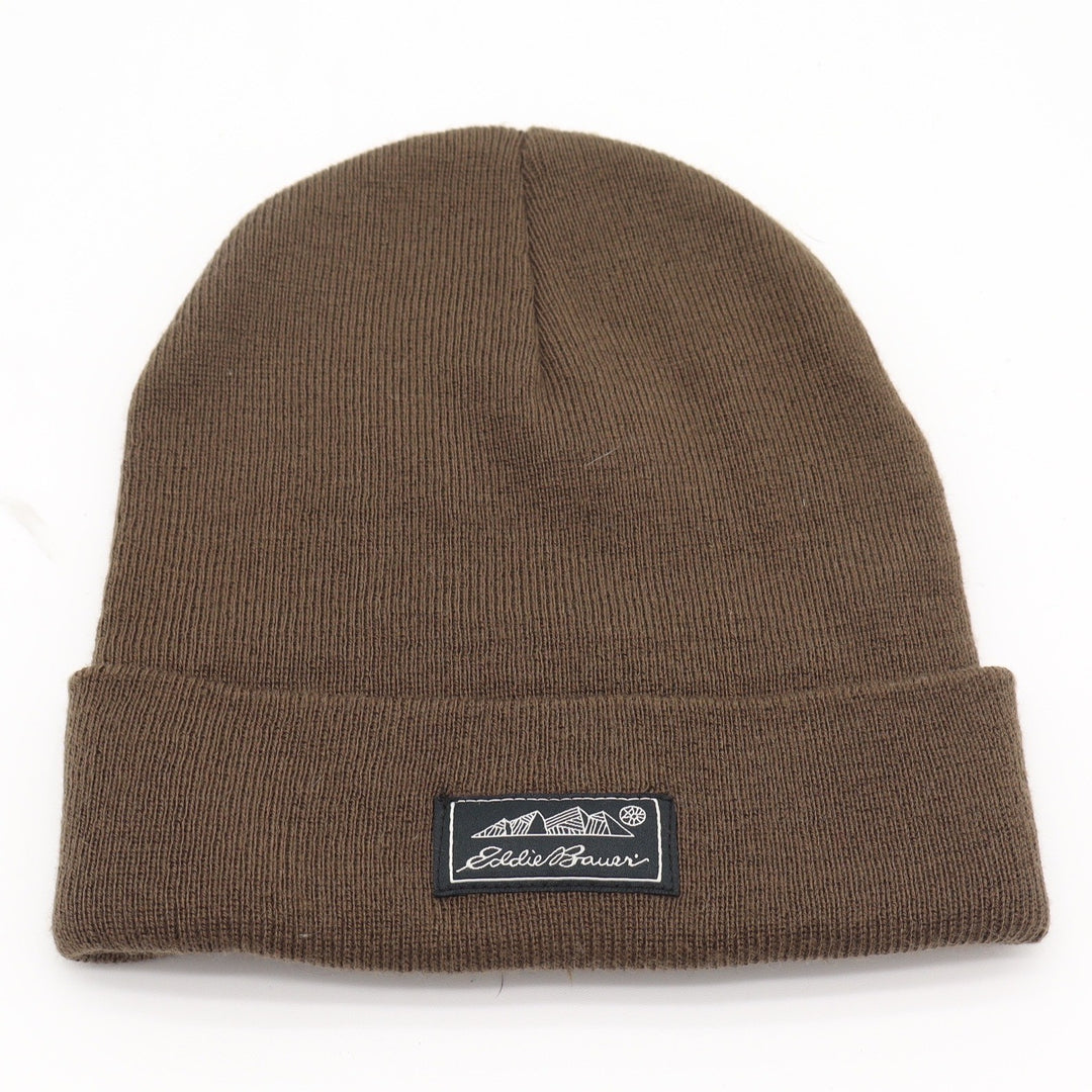 Eddie Bauer Brown Knit Beanie Mountain Logo Patch Cuffed Hat Made in Canada O/S
