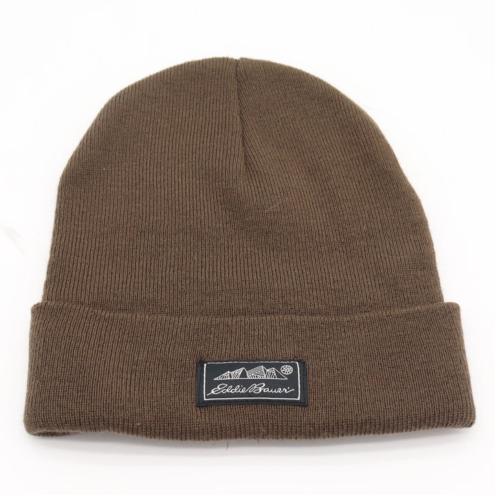 Eddie Bauer Brown Knit Beanie Mountain Logo Patch Cuffed Hat Made in Canada O/S