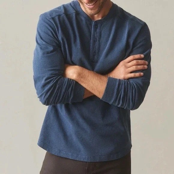 American Giant Broken-In Premium Slub Henley T Shirt Mens M Washed Marine Navy