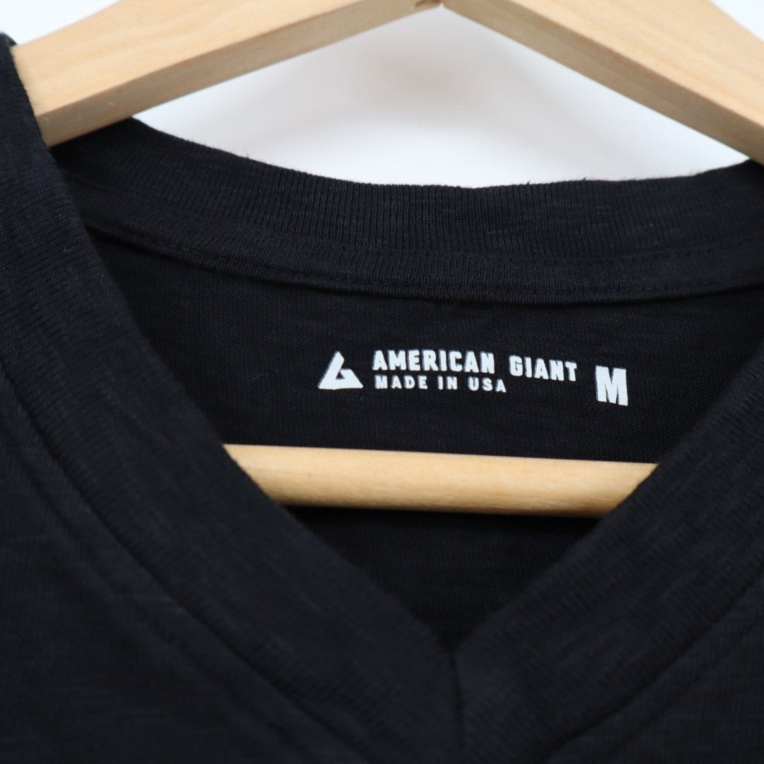 American Giant Classic V Neck T Shirt Black Mens Size M Made in USA Cotton