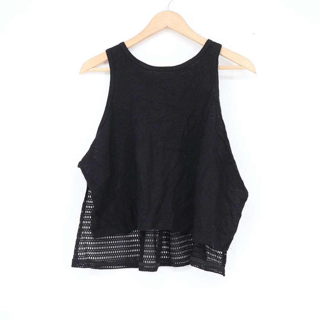 Black Racerback Mesh Layered Crop Tank Top Sleeveless Sporty Streetwear NFE0414