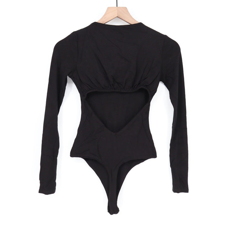 Naked Wardrobe Black Long Sleeve Open Back Cutout Bodysuit Size M