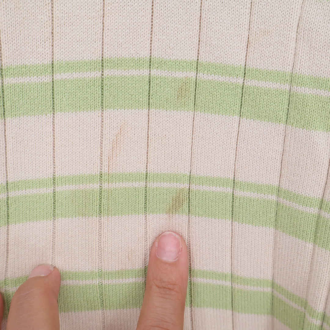 First Issue Sweater Womens Small Henley V-Neck Green Striped Ribbed Good