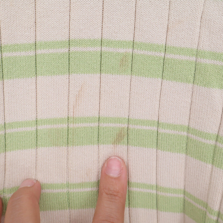 First Issue Sweater Womens Small Henley V-Neck Green Striped Ribbed Good