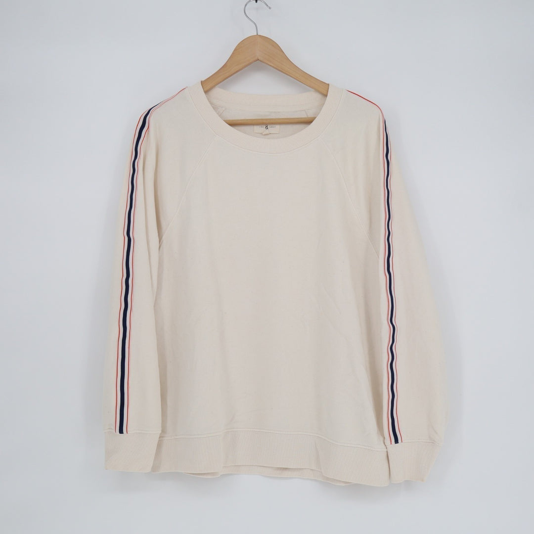 Lou & Grey Sweatshirt Women Medium Cream Stripe Detail Cotton French Terry Lined