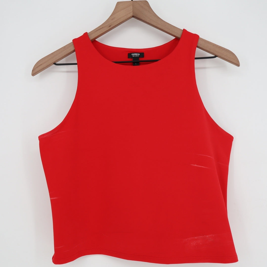Express Body Contour High Neck Tank Top Red Sleeveless Crop Slim Fit Large