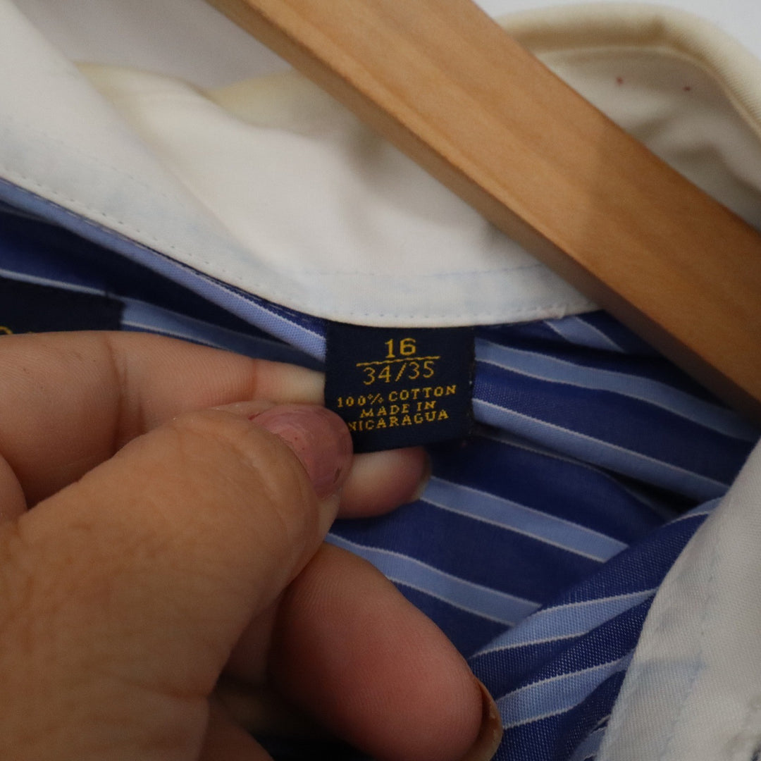 Club Room Mens Regular Fit Striped Dress Shirt Blue White Contrast 16 34/35
