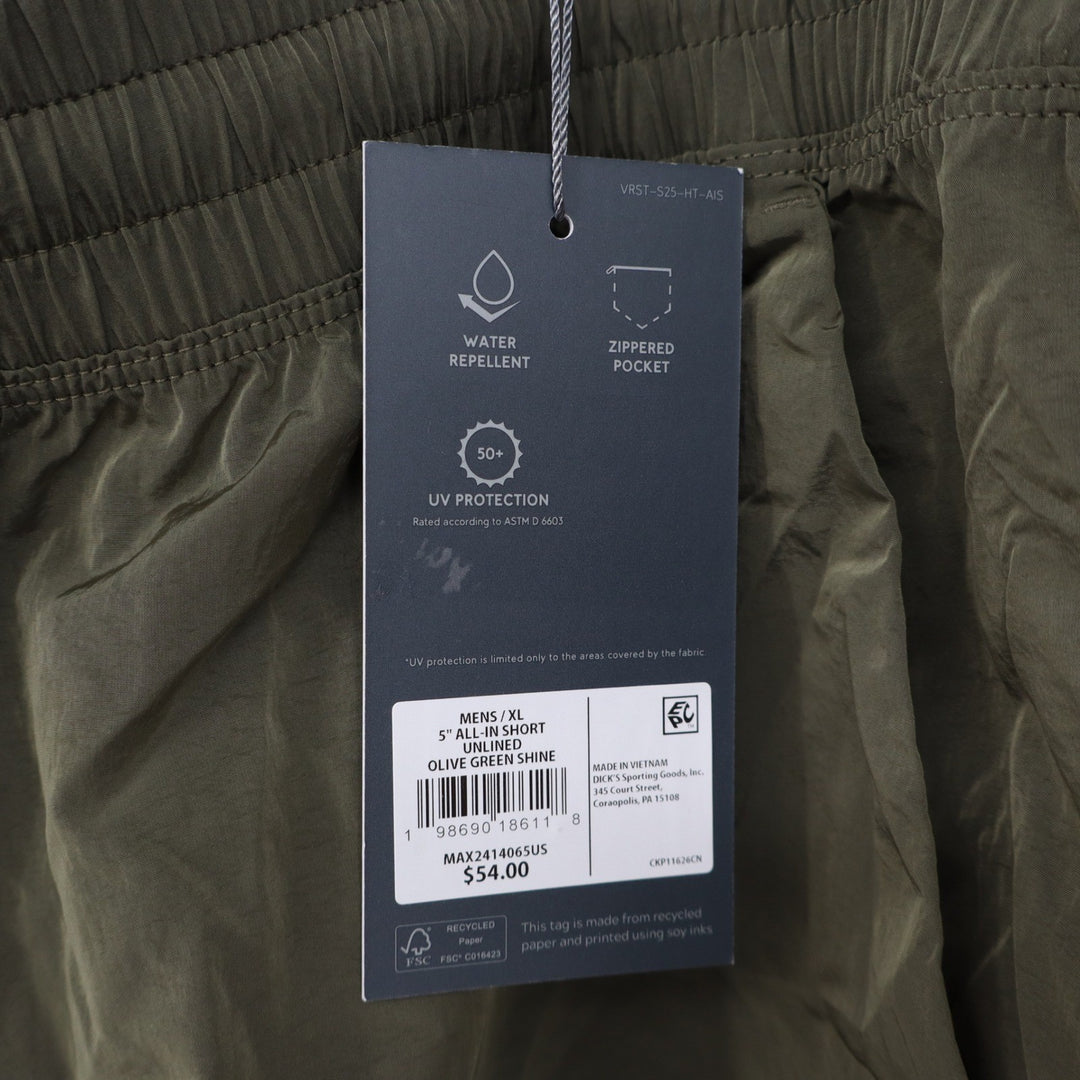 VRST Mens 5 Inch All-In Short Unlined Olive Green Shine XL NEW
