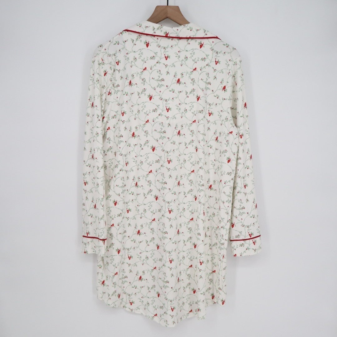 Charter Club Intimates Sleepshirt Womens Large White Floral Stretch Notch Collar
