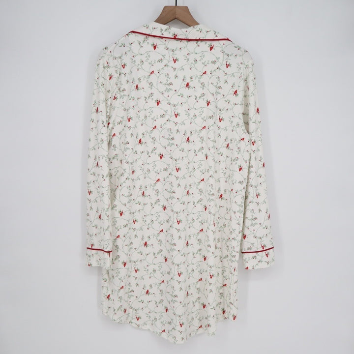 Charter Club Intimates Sleepshirt Womens Large White Floral Stretch Notch Collar