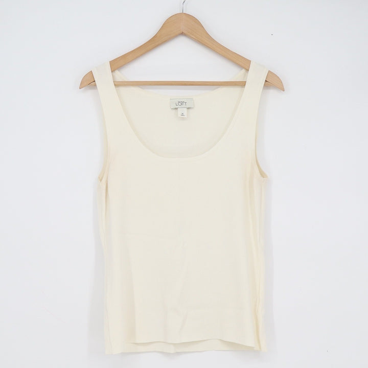 Ann Taylor Loft Womens Medium Cream Knit Scoop Neck Sleeveless Tank Top Shell