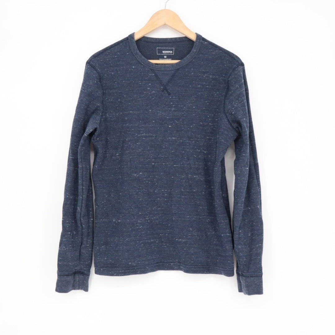 Sonoma Goods For Life Thermal Shirt Mens M Heather Blue Cotton Knit Crew Neck