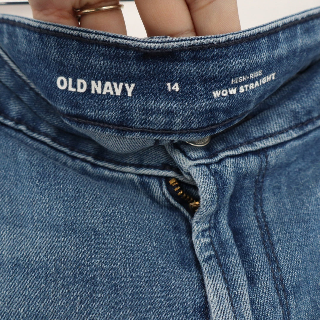 Old Navy Wow Straight High-Rise Jeans Medium Wash Blue Denim Size 14 Stretch