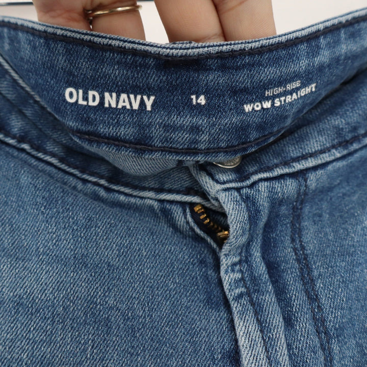 Old Navy Wow Straight High-Rise Jeans Medium Wash Blue Denim Size 14 Stretch