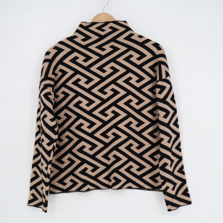 Philosophy Republic Clothing Womens Mock Neck Geometric Greek Key Sweater Tan M