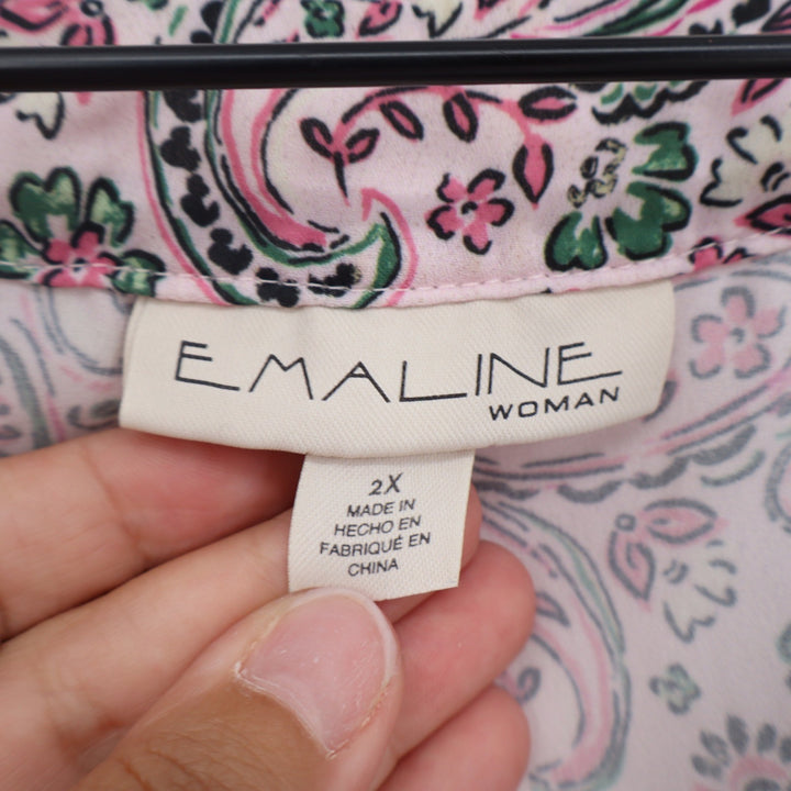 Emaline Blouse Woman 2X Sleeveless Paisley Pink V-Neck Relaxed Excellent