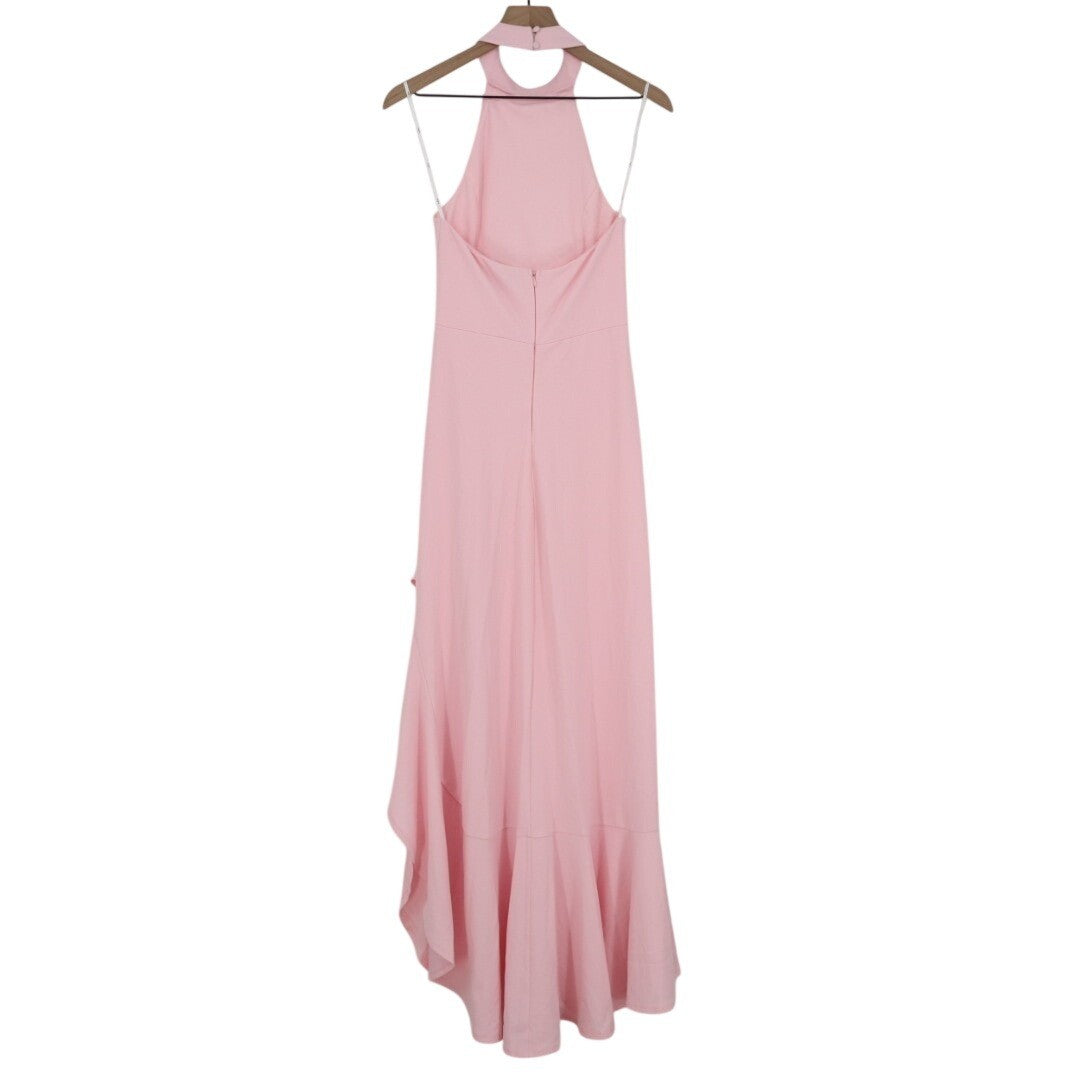 Lulus Majestic Perfection Maxi Dress Womens M Light Pink Ruffled Hem Halter Neck