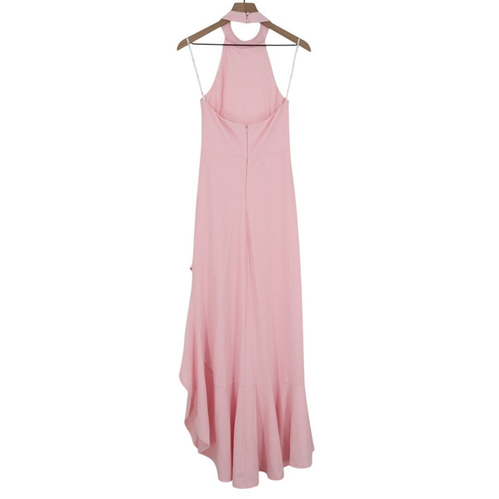 Lulus Majestic Perfection Maxi Dress Womens M Light Pink Ruffled Hem Halter Neck