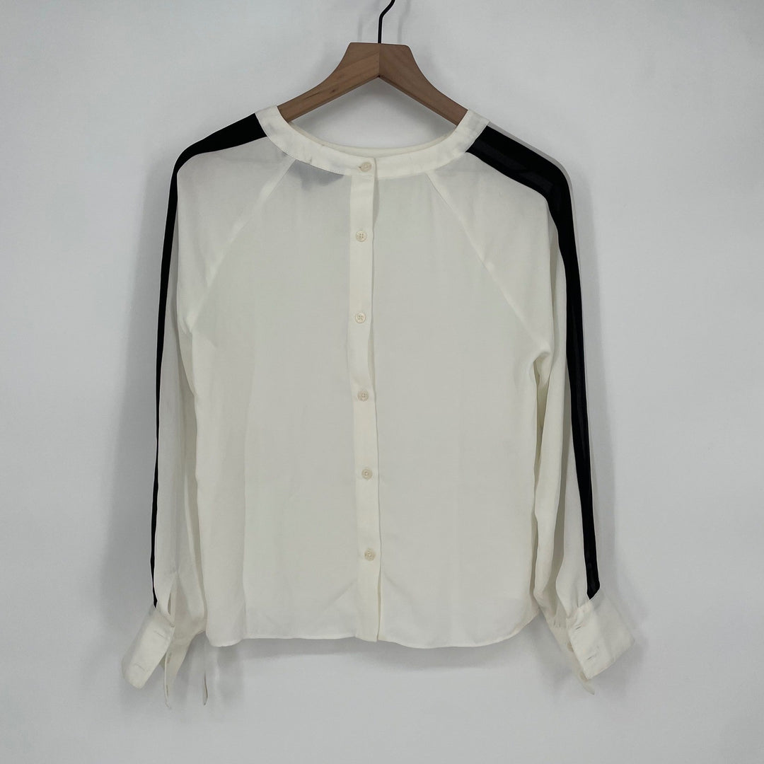 Rachel Rachel Roy Cream Black Stripe Long Sleeve Button Up Blouse Shirt Top S