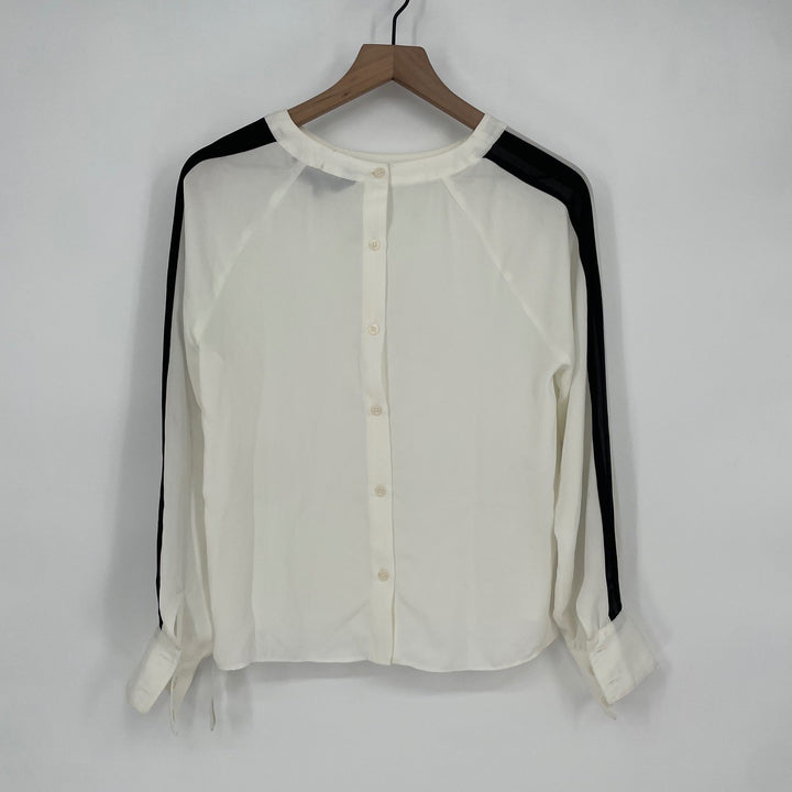 Rachel Rachel Roy Cream Black Stripe Long Sleeve Button Up Blouse Shirt Top S