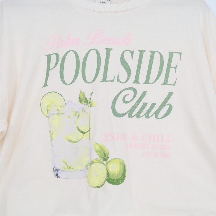 No Boundaries Crop T Shirt Womens L(12-14) White Poolside Club Graphic Crew Neck