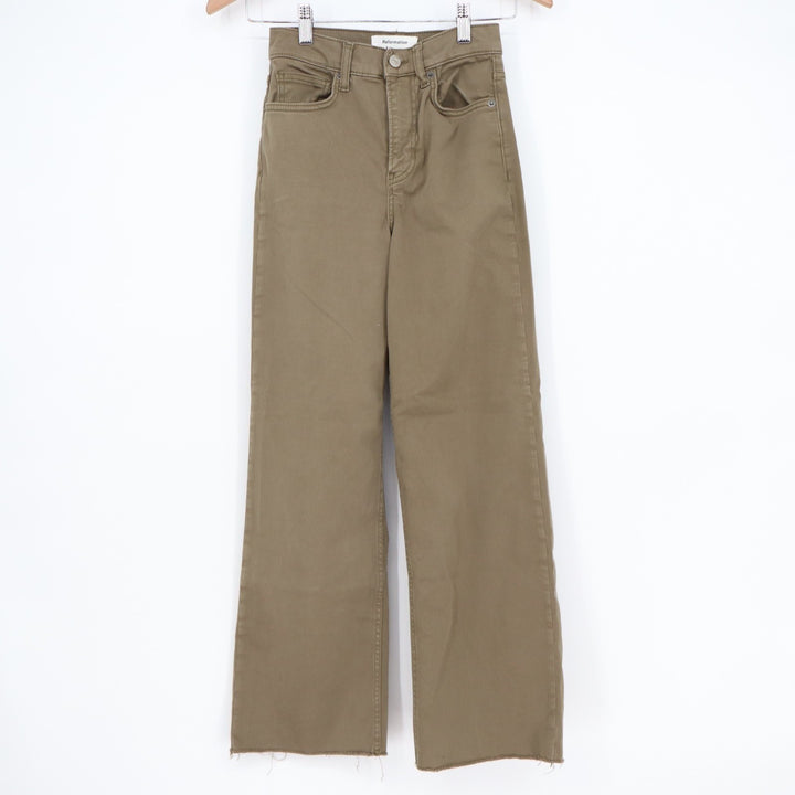 Reformation Emma High Rise Wide Leg Jeans Womens 24 Khaki Denim Cotton Stretch