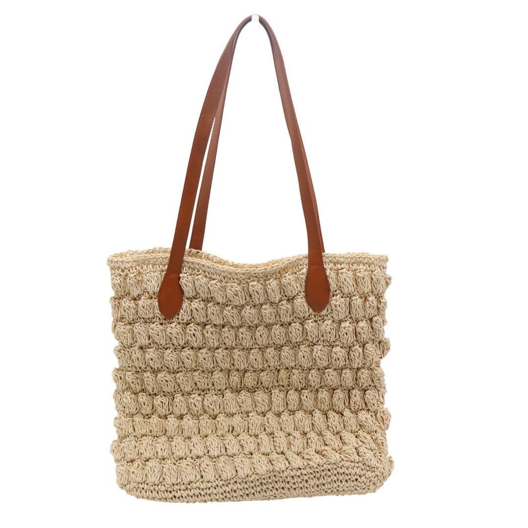 8OR 8 Other Reason Womens Handbag Beige Straw Crochet Double Handle Tote Bag