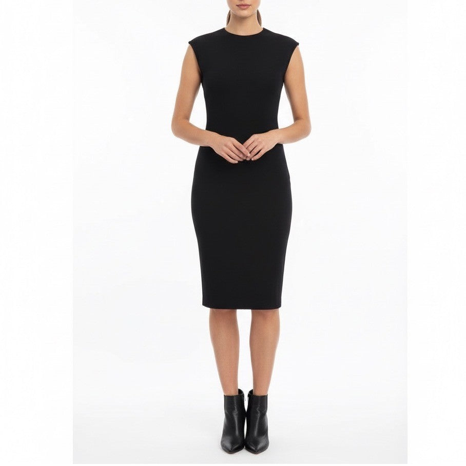 American Giant Black Cap Sleeve Sheath Midi Dress Size 2 Made in USA