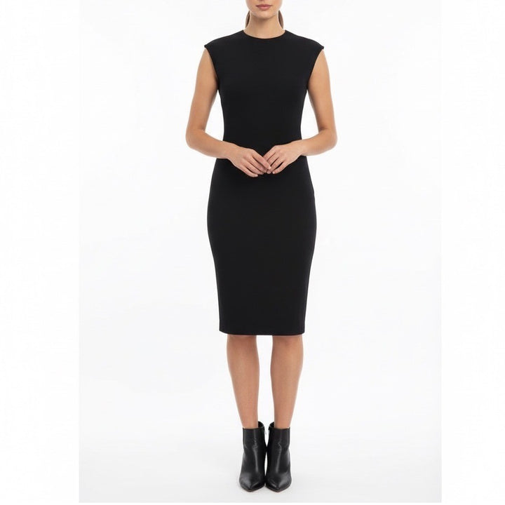 American Giant Black Cap Sleeve Sheath Midi Dress Size 2 Made in USA