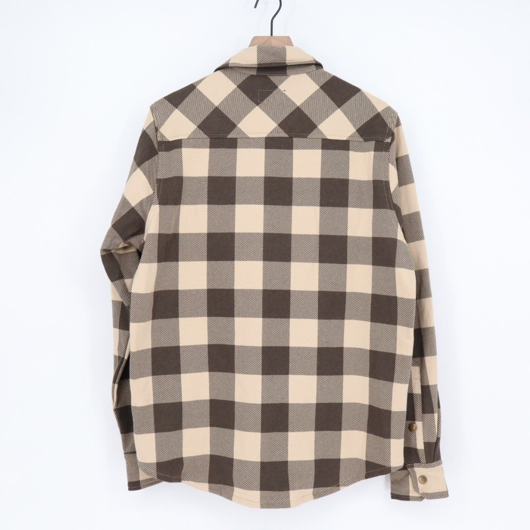 American Giant Redwood Fleece Overshirt Unisex Medium White Plaid Spread Collar