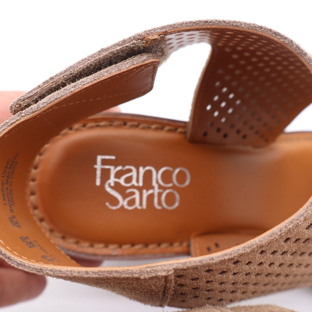 Franco Sarto Delores Tan Perforated Suede Block Heel Sandals Womens 8.5M