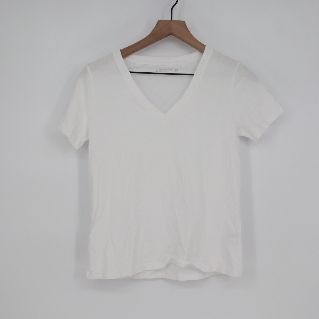 American Giant Classic V Neck T Shirt White Cotton Made USA Size XS