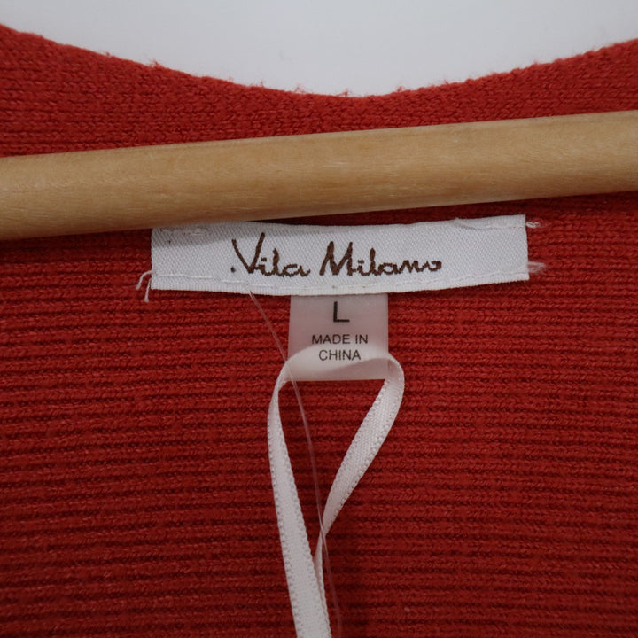 Vila Milano Smoked Paprika V-Neck Ribbed Dolman Sleeve Knit Sweater Large