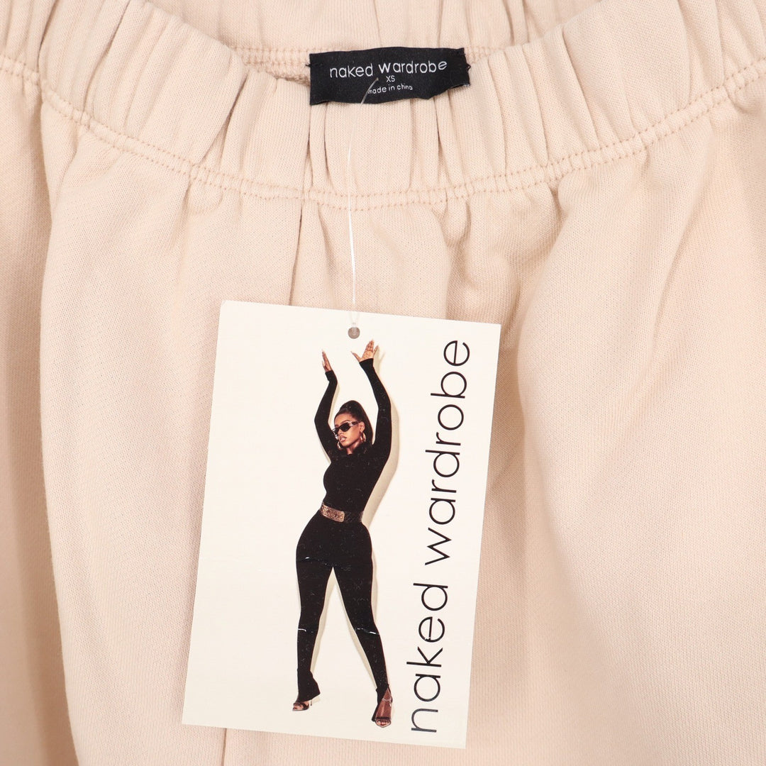 Naked Wardrobe Womens XS Tan Peach Raw Edge Sweatshirt and Joggers 2 Piece Set