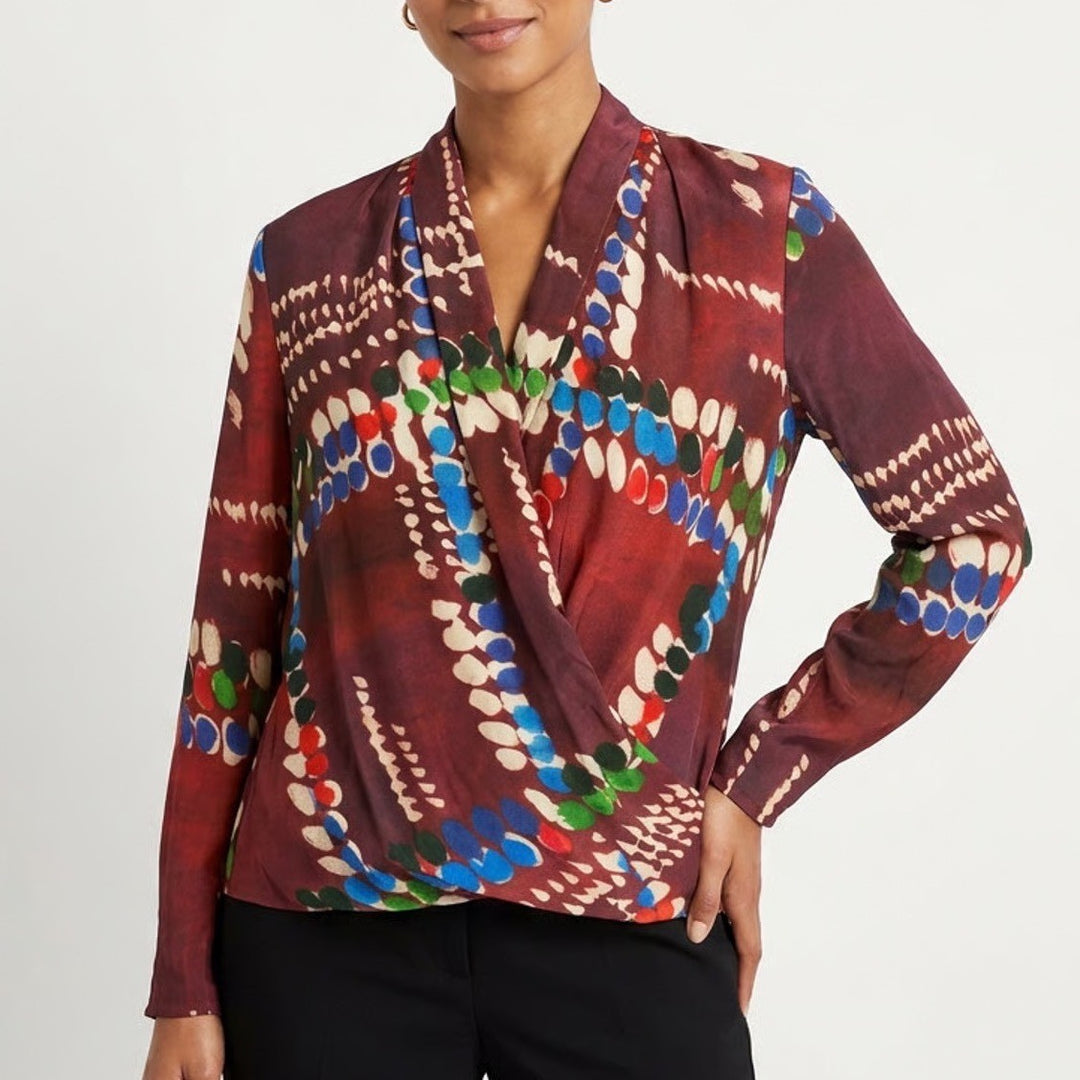 M.M.LaFleur The Antoinette Blouse Top Womens XS Multicolor Dash Plaid Wrap Front
