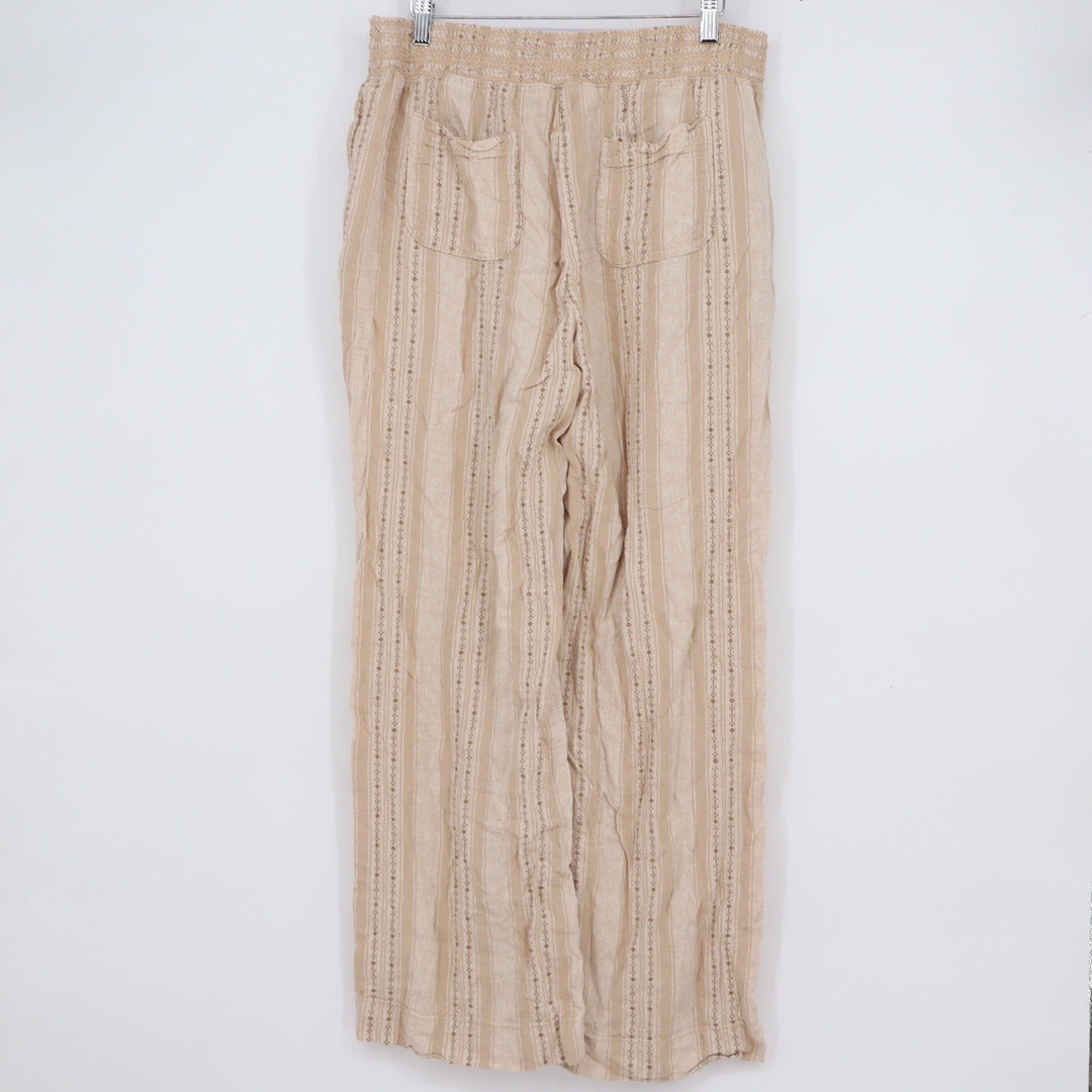 Briggs Womens Large Tan Striped Linen Blend Wide Leg Smocked Waist Pants