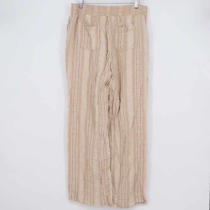 Briggs Womens Large Tan Striped Linen Blend Wide Leg Smocked Waist Pants