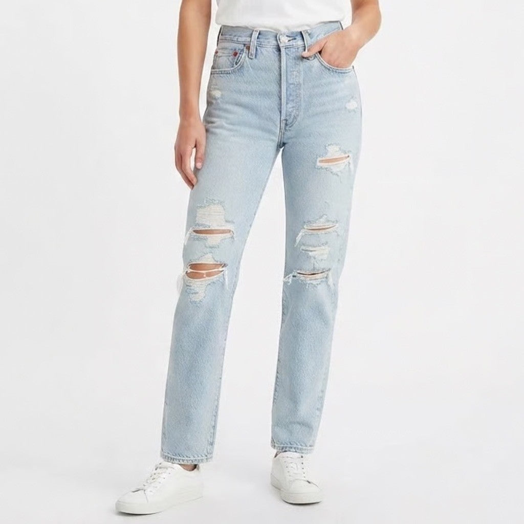 &DENIM H&M Light Wash Distressed Boyfriend Jeans Low Waist Size 0